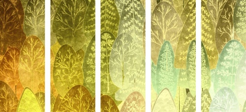 5-dílný obraz zajímavé zelené asymetrické stromy