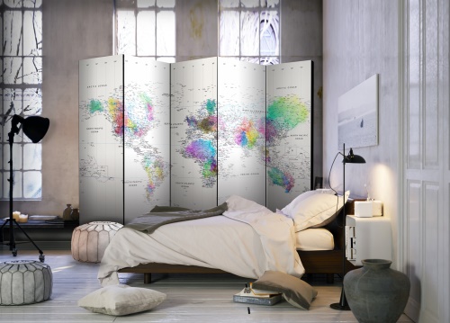 Paraván - Room divider – White-colorful world map