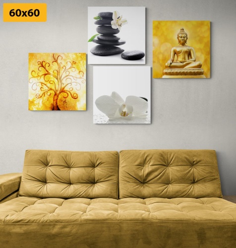 Set obrazů Feng Shui v bílo-žlutém provedení