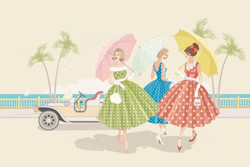 Obraz retro dámy s deštníky