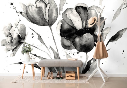Samolepící tapeta černobílé tulipány v zajímavém provedení