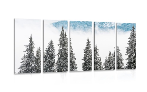 5-dílný obraz zasněžené borové stromy
