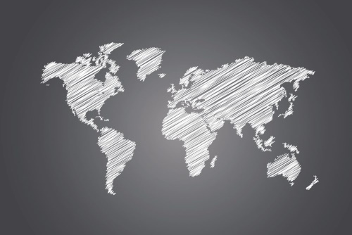 Tapeta mapa světa šrafovaná v černobílém