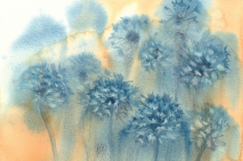 Tapeta modré květiny v akvarelovém provedení