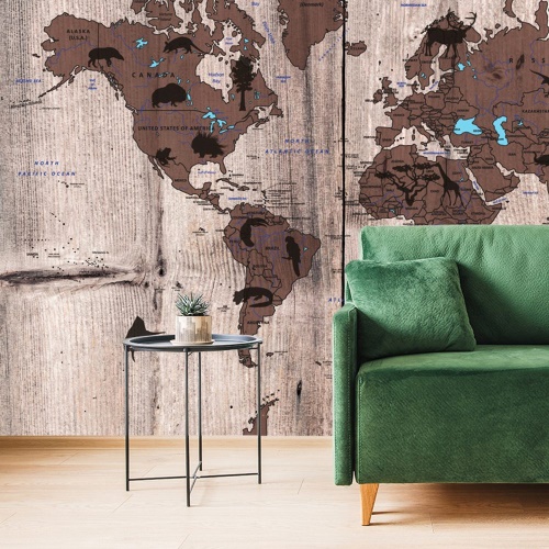 Tapeta mapa světa na dřevěném podkladu