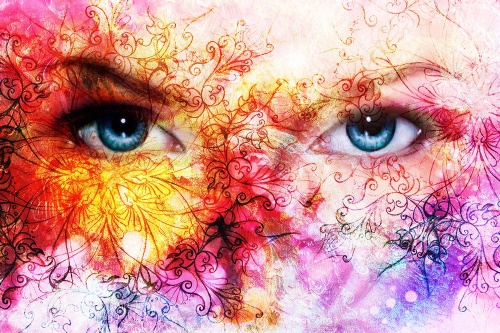 Samolepící tapeta modré oči s abstraktními prvky