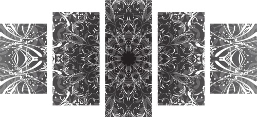 5-dílný obraz černobílá rozeta
