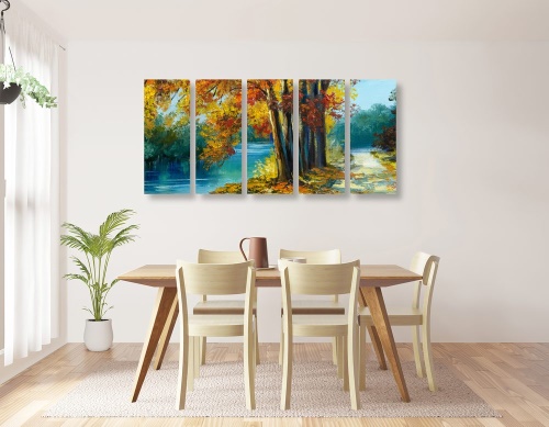 5-dílný obraz malované stromy v barvách podzimu
