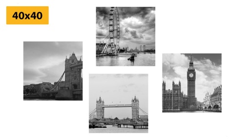 Set obrazů tajemný Londýn v černobílém provedení