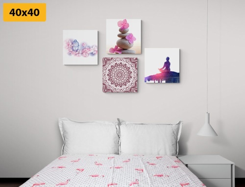 Set obrazů Feng Shui v růžovém provedení