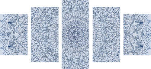5-dílný obraz detailní ozdobná Mandala v modré barvě