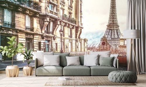 Samolepící tapeta pohled na Eiffelovou věž z ulice Paříže