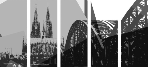 5-dílný obraz ilustrace města Kolín v černobílém provedení