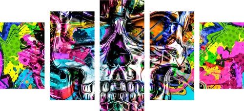 5-dílný obraz barevná umělecká lebka