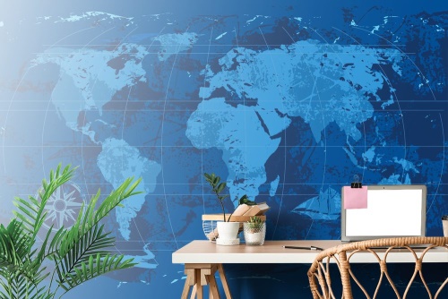 Samolepící tapeta rustikální mapa světa v modré barvě