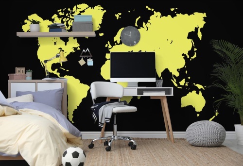 Samolepící tapeta žlutá mapa na černém pozadí