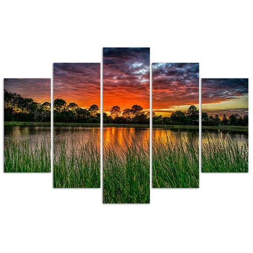 Obraz na plátně pětidílný Jezero Sunset Lake