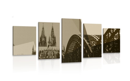 5-dílný obraz ilustrace města Kolín v sépiovém provedení