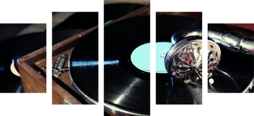 5-dílný obraz gramofon s vinylovou deskou
