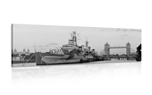 Obraz nádherná loď na řece Temže v Londýně v černobílém provedení