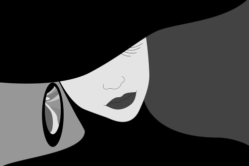 Tapeta dáma v klobouku černobílá