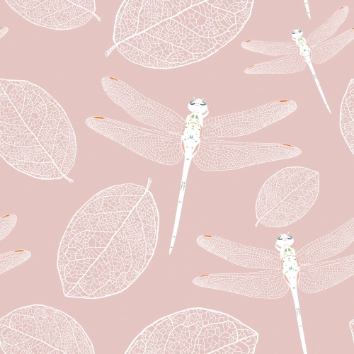 Tapeta létající vážky v růžovém - 75x1000 cm