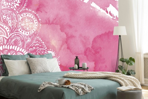Samolepící tapeta Mandala růžový akvarel