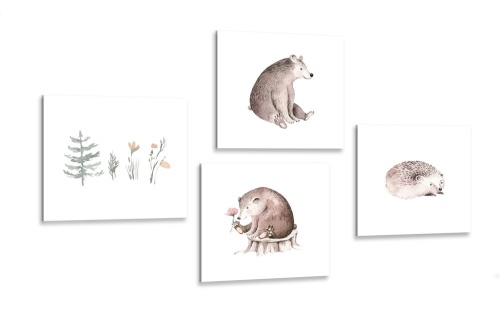 Set obrazů lesní zvířátka v minimalistickém stylu