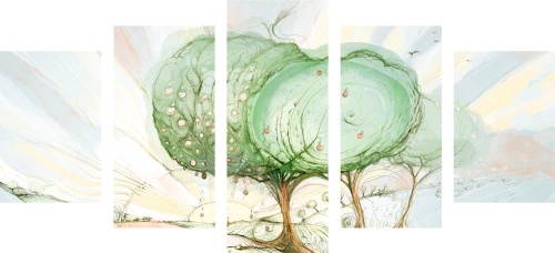 5-dílný obraz stromy na pastelovém poli
