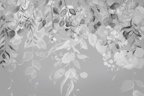Samolepící tapeta jemné listy v šedém šaty