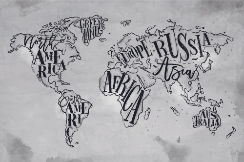 Tapeta mapa světa černobílá na vintage podkladu