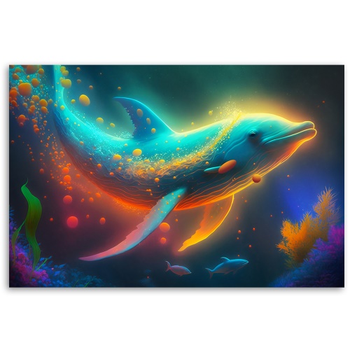 Obraz na plátně, Neonová velryba abstrakce