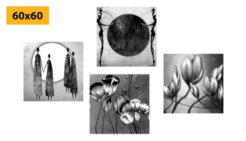 Set obrazů v černobílém etno provedení