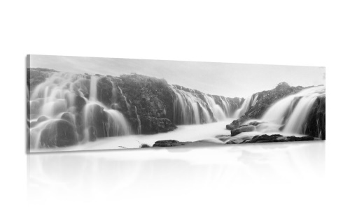 Obraz vznešené vodopády v černobílém provedení