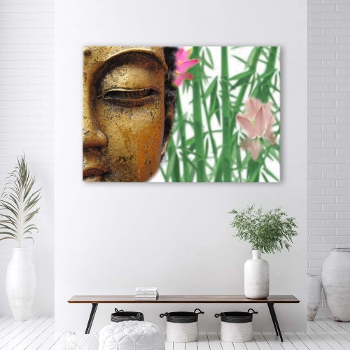 Obraz na plátně Gold Buddha Bamboo Zen Spa