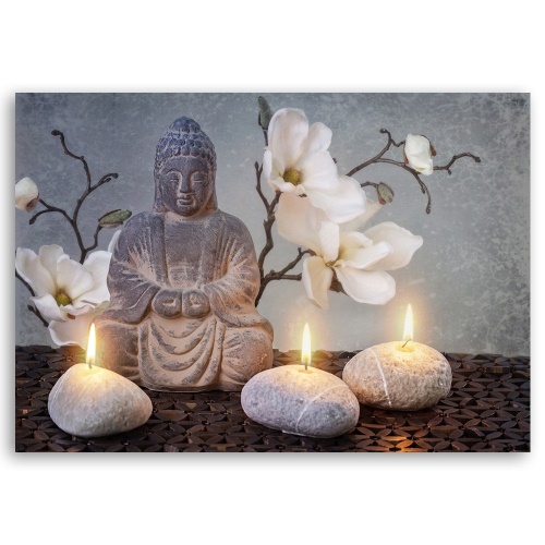 Obraz na plátně Buddha Grey Flowers Stone