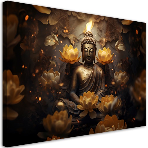 Obraz na plátně, meditující buddha květiny