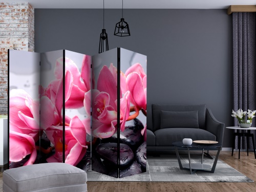 Paraván - Orchid flowers with zen stones II [Room Dividers]
