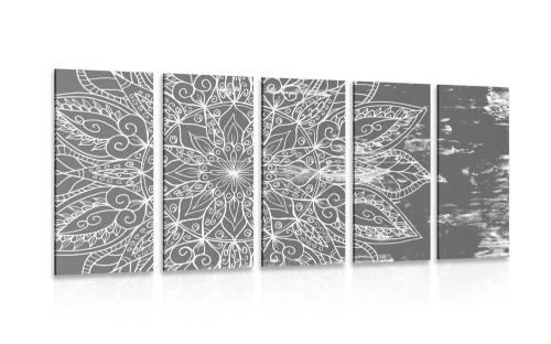 5-dílný obraz textura Mandaly v černobílém provedení