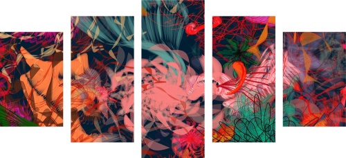 5-dílný obraz abstraktní květiny