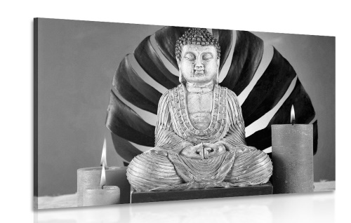 Obraz Budha s relaxačním zátiším v černobílém provedení