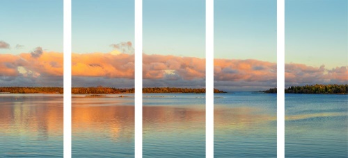 5-dílný obraz jezero a západ slunce