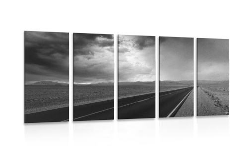 5-dílný obraz cesta uprostřed pouště v černobílém provedení
