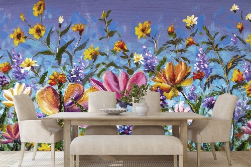 Samolepící tapeta barevné květiny na louce
