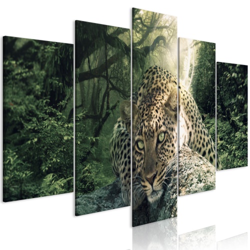 Obraz - Leopard Lying (5 Parts) Wide Pale Green