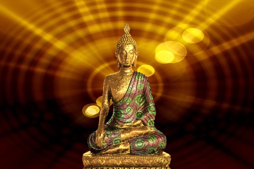 Samolepící tapeta socha Buddhy s abstraktním pozadím