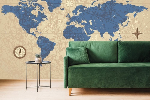 Samolepící tapeta mapa světa s kompasem v retro stylu