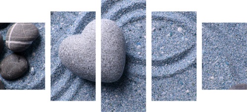 5-dílný obraz srdce z kamene na písčitém pozadí