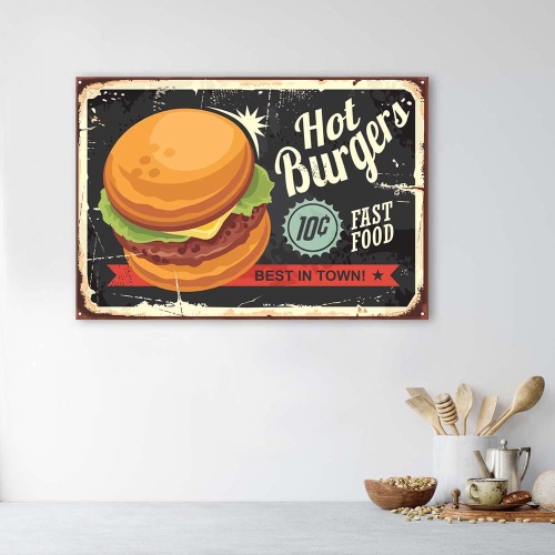 Obraz na plátně Horké hamburgery Retro Sign