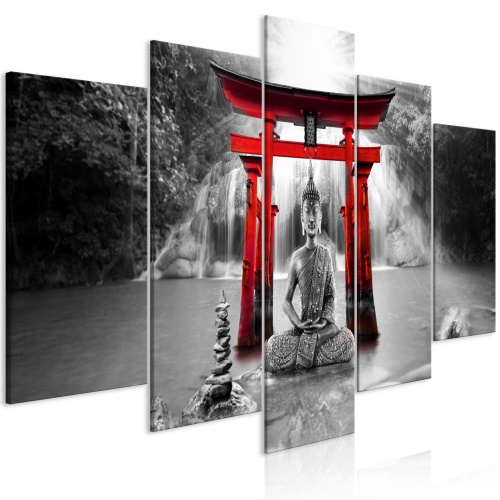 Obraz - Buddha Smile (5 Parts) Wide Red